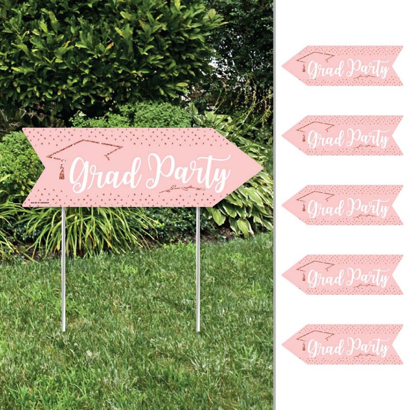 Big Dot of Happiness Rose Gold Grad - Arrow Graduation Party Direction Signs - Double Sided Outdoor Yard Signs - Set of 6, 1 of 7