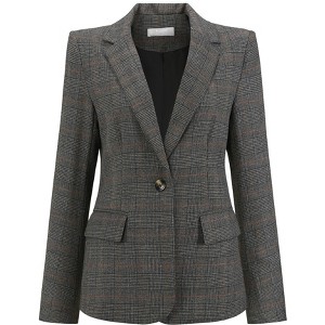 Hobemty Women Houndstooth Plaid Dressy Vintage Notched Collar Long Sleeve Semi Formal Suit Jacket - 1 of 4