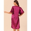 cheibear Women's Satin Nightdress Flare Bell Short Sleeve Sleep Dress Nightgown - 3 of 4