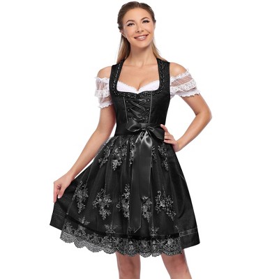 Women's 3 - Piece Beer Festival Dress Set, Satin Fabric with Embroidery & Lace Details, Off - Shoulder Sleeve Design