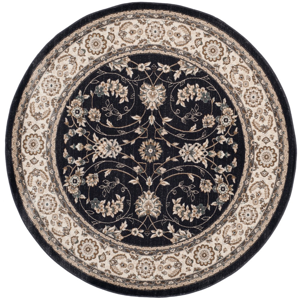 7' Floral Loomed Round Area Rug Anthracite/Cream - Safavieh