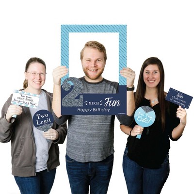 Big Dot of Happiness 2nd Birthday Boy - Two Much Fun - Birthday Party Selfie Photo Booth Picture Frame & Props - Printed on Sturdy Material