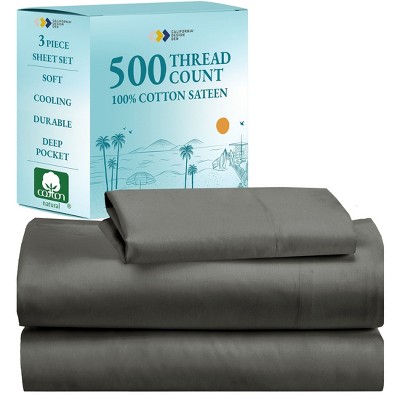 Luxury 500 Thread Count Bed Sheets Set - 100% Cotton Sateen Sheets Set, Soft, Cool & Breathable, Deep Pocket by California Design Den