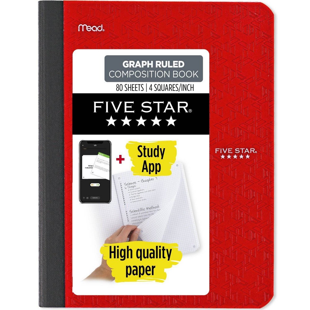 Five Star 80pg Graph Composition Notebook 9.75"x7.5": Quad Ruled, Flexible Cover, Acid-Free, Multicolored, Adult Stationery