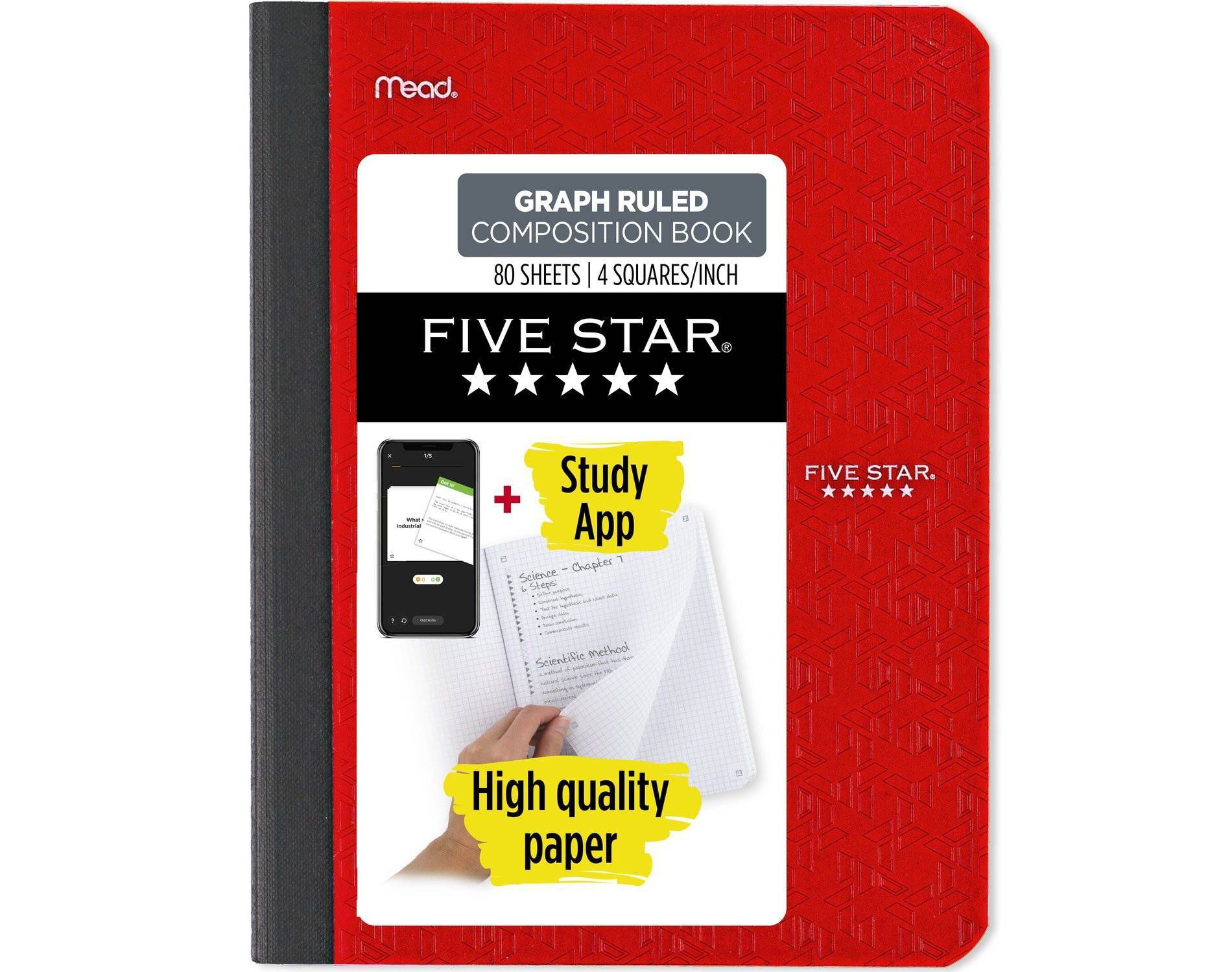 Five Star 80pg Graph Composition Notebook 9.75"x7.5": Quad Ruled, Flexible Cover, Acid-Free, Multicolored, Adult Stationery