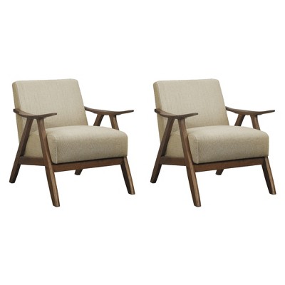 Lexicon Damala Collection Retro Inspired Wood Frame Accent Chair Seat with Polyester Fabric for Living Rooms and Offices, Light Brown (2 Pack)