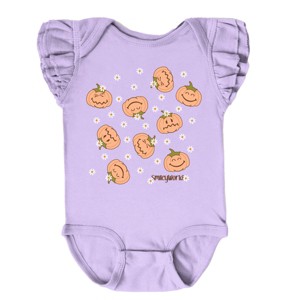 The Juniper Shop SmileyWorld Pumpkin Collage Daisies Flutter Sleeve Bodysuit - 1 of 4