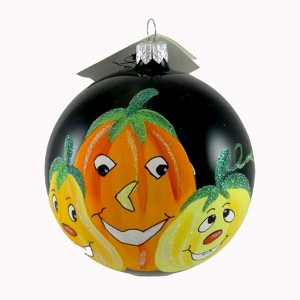 Laved Italian Ornaments 3.5 Inch Three Pumpkins Black Ball Tree Ornament , Halloween Carved Gourds (PC) - 1 of 2