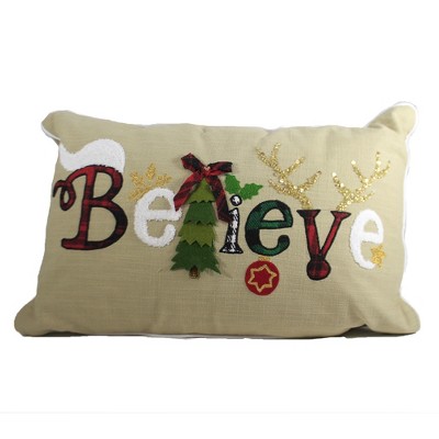 Home Decor 14.0" Believe Christmas Pillow Christmas Tree  -  Decorative Pillow