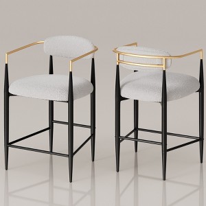 White Lamb's Wool-Like Boucle Fabric Bar Stools Set of 2 with Mid-Century Modern Upholstered Seats for Cafe, Kitchen Island - Morden Fort - 1 of 4