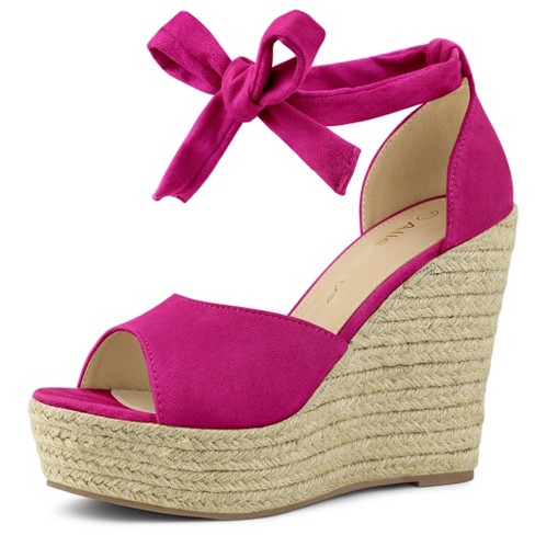 women solid pink ankle strap wedge heel sandal