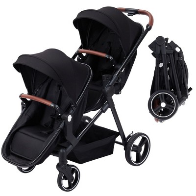 Double Stroller Track Tandem Stroller for Infant and Toddler, Foldable Pushchair Bassinet Pram