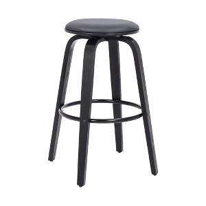 Armen Living 30" Harbor Backless Swivel Faux Leather Wood Counter Height Barstool Gray/Black: Round Seat, Footrest, Fixed Height - 1 of 4