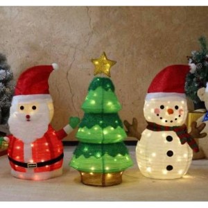 VINGLI 3 Pack 30" Lighted Snowman Santa Claus Christmas Tree Snowman Decor LED Lights Indoor Outdoor Porch Lawn Yard - 1 of 4