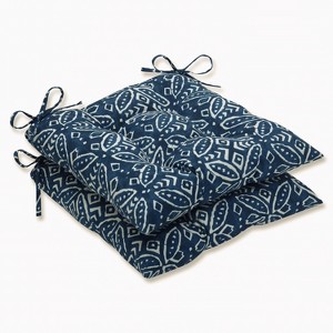 2pk Merida Indigo Wrought Iron Outdoor Seat Cushions Blue - Pillow Perfect: Weather-Resistant with Ties - 1 of 4