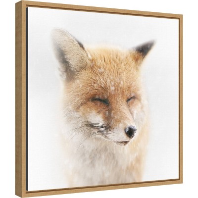 Satisfied Fox Framed Canvas Print in Maple Frame, 16 x 16 Inches
