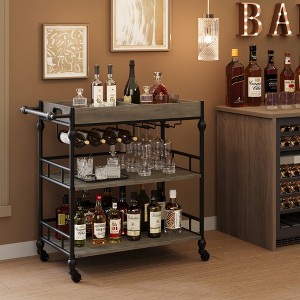 Bar Cart, Bar Carts for the Home, 3 Tier Serving Cart with Wheels, Metal Cart with Wine Rack & Removable Tray for Kitchen, Dining Room - 1 of 4