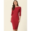 INSPIRE CHIC Women's Elegant Boat Neck 3/4 Sleeves Work Midi Split Sheath Dress - 3 of 4