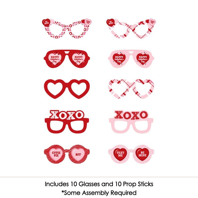 Big Dot of Happiness Conversation Hearts Glasses - Paper Card Stock Valentine's Day Party Photo Booth Props Kit - 10 Count, 3 of 6