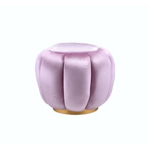 Simple Relax Round Ottoman with Metal Base in Pink and Gold - 1 of 4