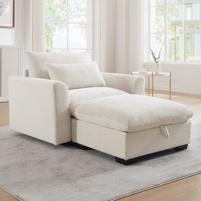 Modern Corduroy Accent Chair,Couch with Storage Ottoman Deep Seat Sofa Couches for Living Room,Office-Tanpinhause