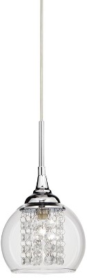 Possini Euro Design Chrome Mini Pendant 6" Wide Modern Faceted Crystal Strands Clear Glass Shade Fixture for Dining Room Living Foyer Kitchen Island