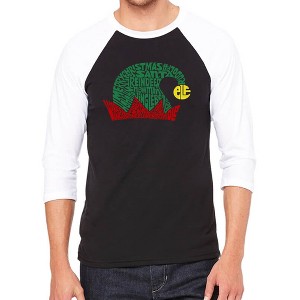 LA Pop Art Christmas Elf Hat - Men's Raglan Baseball Word Art T-Shirt - 1 of 4