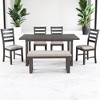 6-Piece Dining Table Set, Solid Wood Dining Table with 4 Upholstered Chairs & Bench, MDF Top, Modern Minimalist Design for Kitchen, Dining Room - 2 of 4
