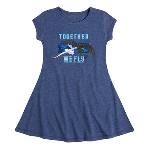 Girls' - How to Train Your Dragon - Together We Fly Fit & Flair Cap Sleeve Graphic Dress - 1 of 3