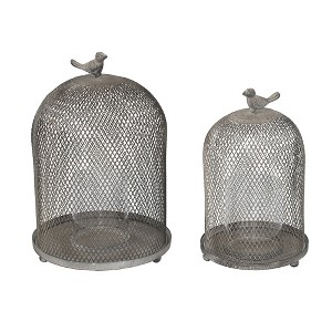Gulches Decorative Objects: Black Bird on Branch with Marble Base 10/15/15 in and 10 in Gray Bird Mesh Candle Holders - 1 of 4