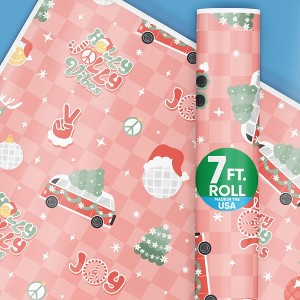 Big Dot of Happiness Groovy Christmas Wrapping Paper, Pastel Holiday Gift Wrap Roll, Funny Disco Santa Christmas Gift Paper, 24 in x 7 feet, 1 Roll - 1 of 4