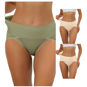 Allegra K Women's Hi-Cut Ribbed High Waist Tummy Control Available in Plus Size Briefs Multicolored - 1 of 4