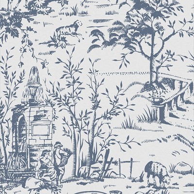 Laura Ashley Toile De Jouy Dark Seaspray Blue Wallpaper : Target