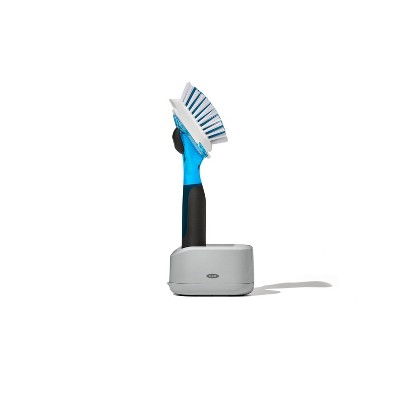 OXO Soap Dispensing Dish Brush Storage Set: Nylon Scrub Brush for Multi-Surface Cleaning, Black