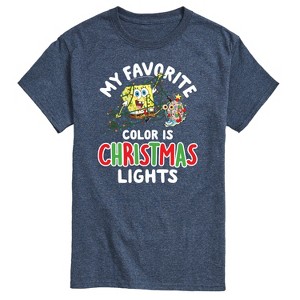 Men's - SpongeBob SquarePants - My Favorite Color Is Christmas Lights Spongebob and Gary Short Sleeve Graphic T-Shirt - 1 of 4