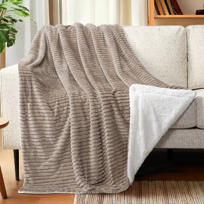 Taupe Sherpa Fleece Reversible Throw Blanket