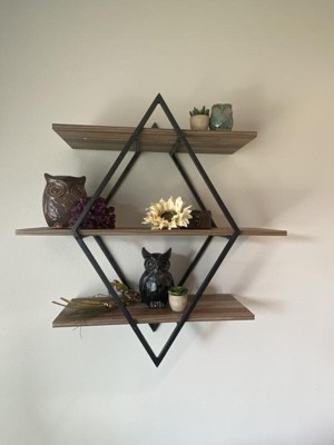 3-tier Antigua Crossed Double Diamond Wall Shelf Unit Black/rustic ...