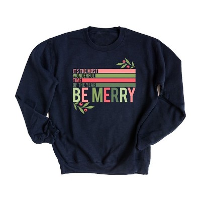 Simply Sage Market Women's Graphic Sweatshirt Be Merry Stripes