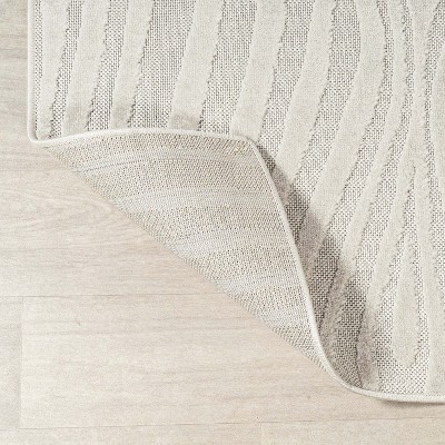 Cream High-Low Abstract Striped Indoor/Outdoor Runner Rug