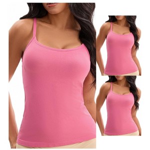 INSPIRE CHIC Women's 3-Pack Camisoles with Built-In Bras Basic Breathable Sleeveless Undershirts - 1 of 4
