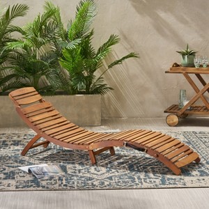 Christopher Knight Home Lahaina Outdoor Acacia Wood Folding Curved Chaise Lounge - 1 of 4