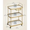 Elegant 3-Tier HOME Bar Cart with Wine Rack & Glass Holder, Mobile Beverage Serving Cart for Kitchen, Marble White and Pale Gold - 4 of 4