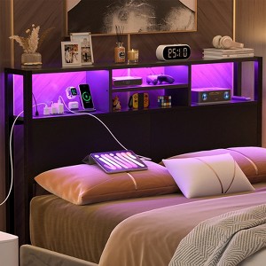Aheaplus Storage Headboard with Power Outlets & Led Lights, Height Adjustable, Reversible Headboard - 1 of 4