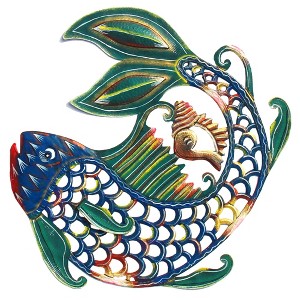 Slickblue Vibrant Painted Fish & Shell Metal Wall Art, 24" Handcrafted Steel Decor for Indoor/Outdoor Use - 1 of 4