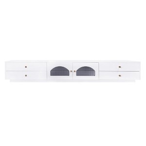 Vynxaria 86" White TV Center with Fluted Glass Doors and Ample Storage for TVs Up to 95"L - 1 of 4