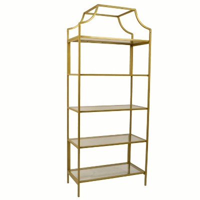 70.625" Palmer 5 Tier Glass Shelf Bookcase Gold - Carolina Chair & Table