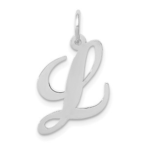 Black Bow Jewelry 14k White Gold, Ella Collection Medium Fancy Script Initial L Pendant - 1 of 4