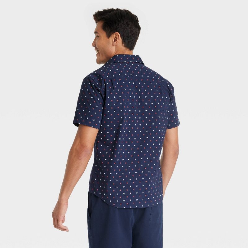 Men&#39;s Star Print Short Sleeve Button-Down Shirt - Goodfellow &#38; Co&#8482; Heathered Navy Blue, 2 of 4
