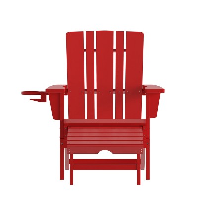 Classic Red HDPE High-Back Adirondack Chair with Cup Holder
