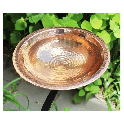Hammered Copper Rail-Mounted Birdbath with Black Metal Bracket